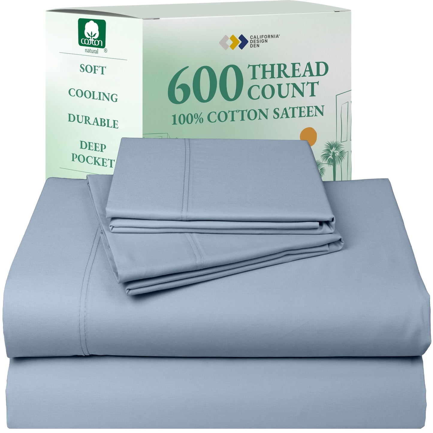 California Design Den 100% Cotton Sateen Sheets: 600 TC Luxury Set