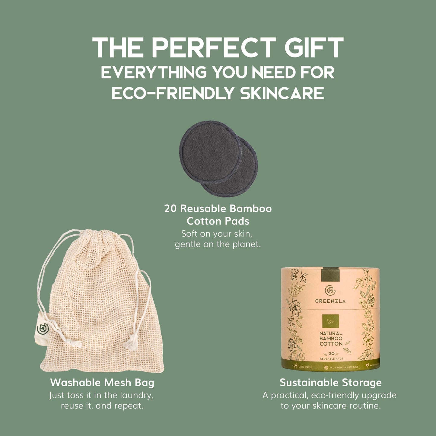 Greenzla Reusable Makeup Remover Pads – 100% Bamboo Cotton & Zero-Waste Set