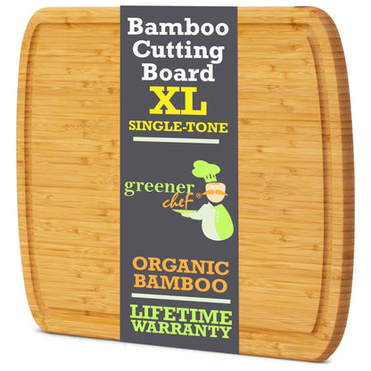 Bamboo cutting board with a label on a white background