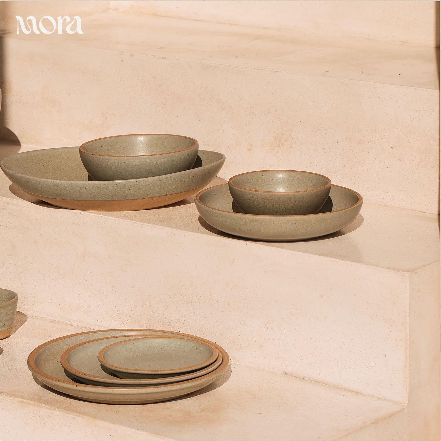 Mora Medium Ceramic Bowls, Set of 4 (28 oz, Oat)