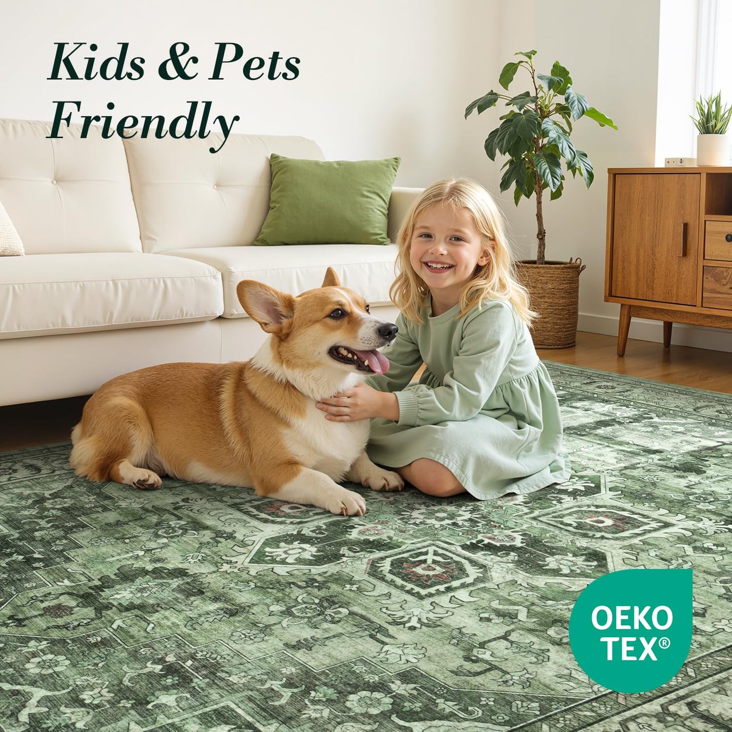 Vibrug Coastal Medallion OEKO-TEX Certified Washable Area Rug