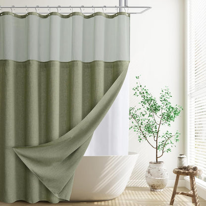 Naturoom Weighted Natural Flax Linen Shower Curtain Set