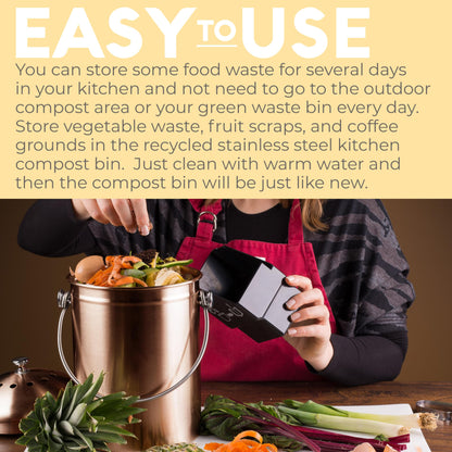 EPICA Countertop Compost Bin – 1.3 Gallon Stainless Steel, Toxin‑Free & Odorless