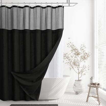 Naturoom Weighted Natural Flax Linen Shower Curtain Set