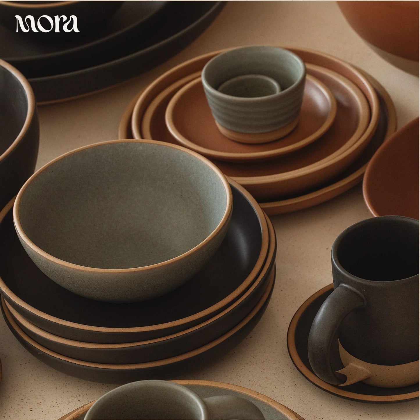 Mora Medium Ceramic Bowls, Set of 4 (28 oz, Oat)