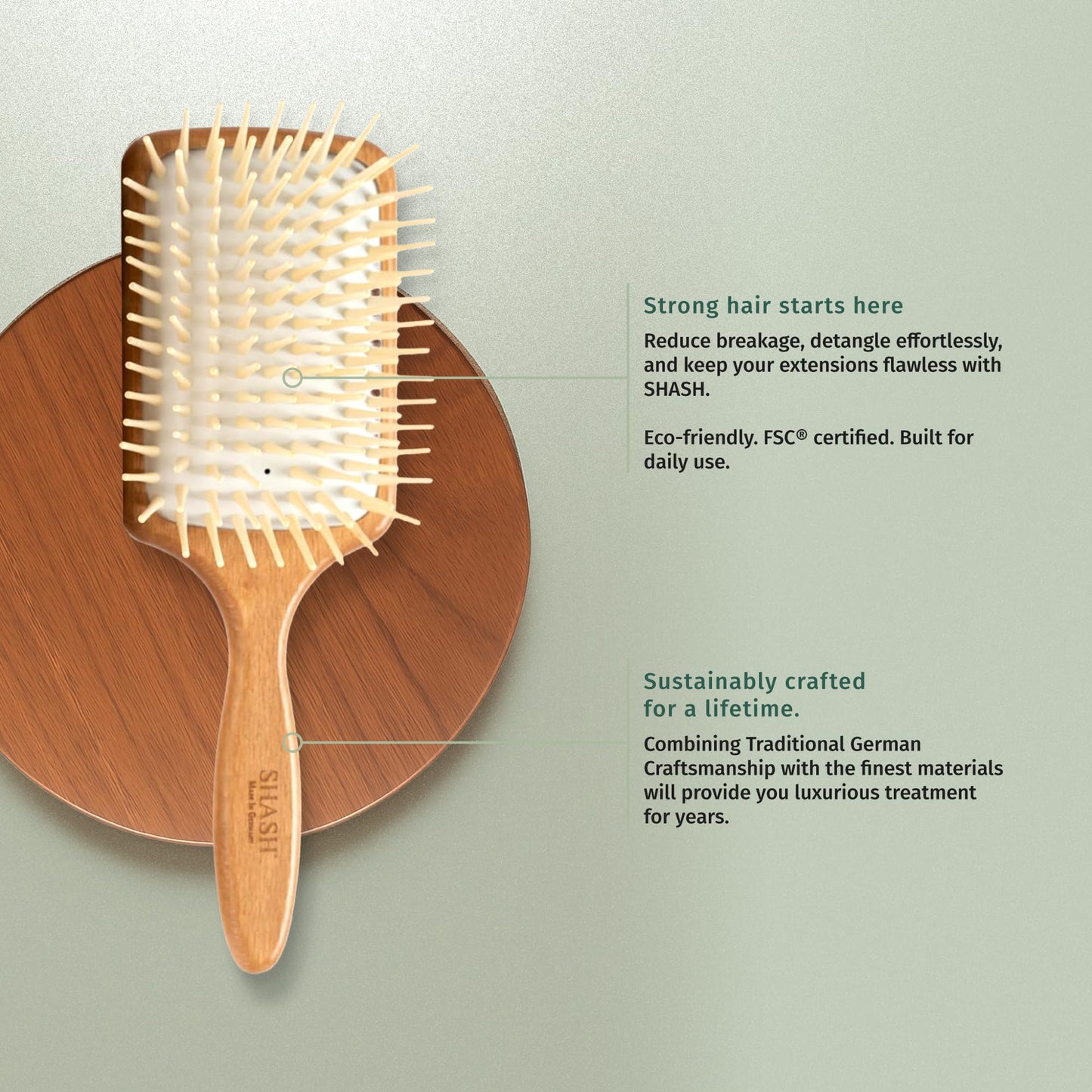 SHASH Made in Germany Wooden Paddle Brush: Eco-Sourced Wood
