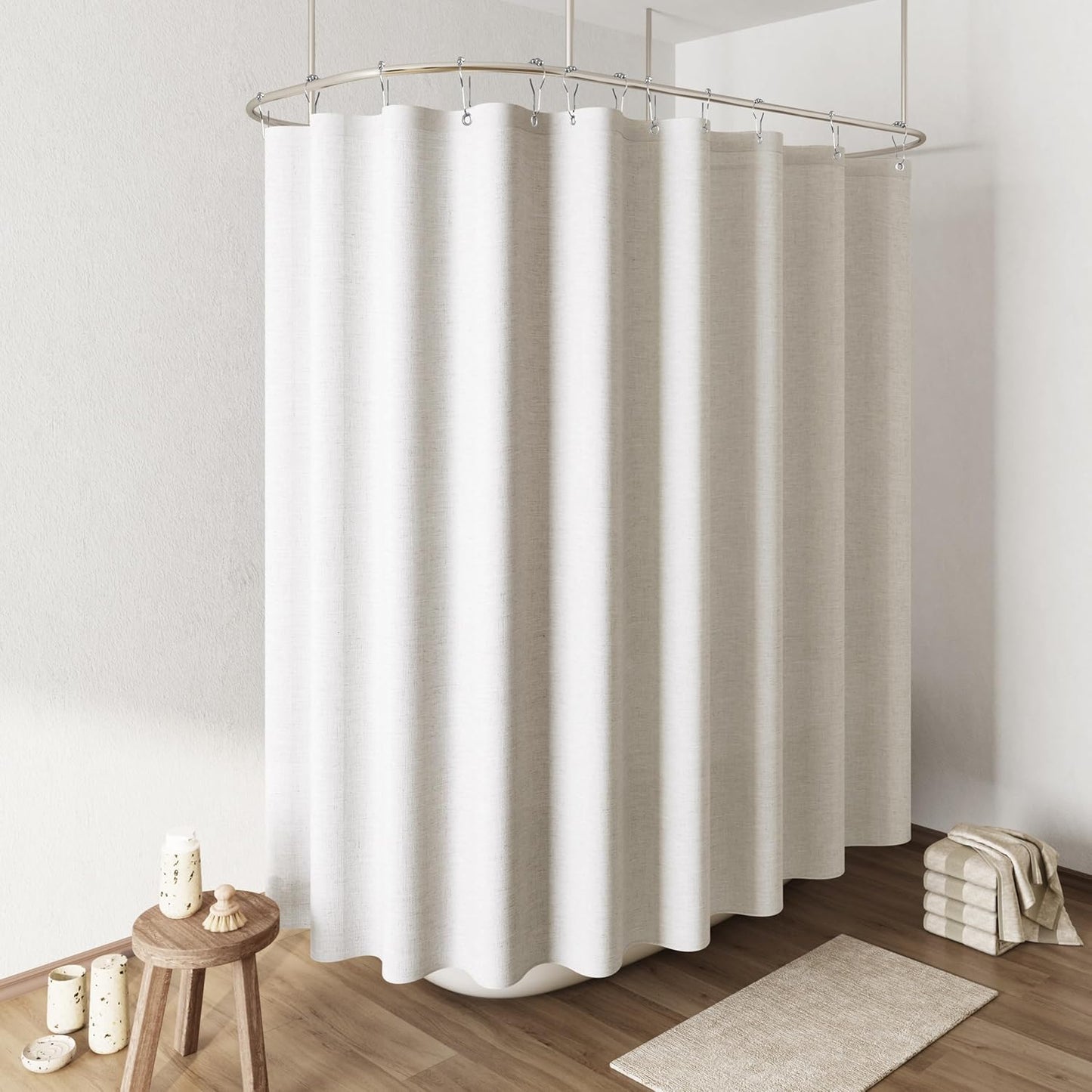 Naturoom Weighted Natural Flax Linen Shower Curtain Set