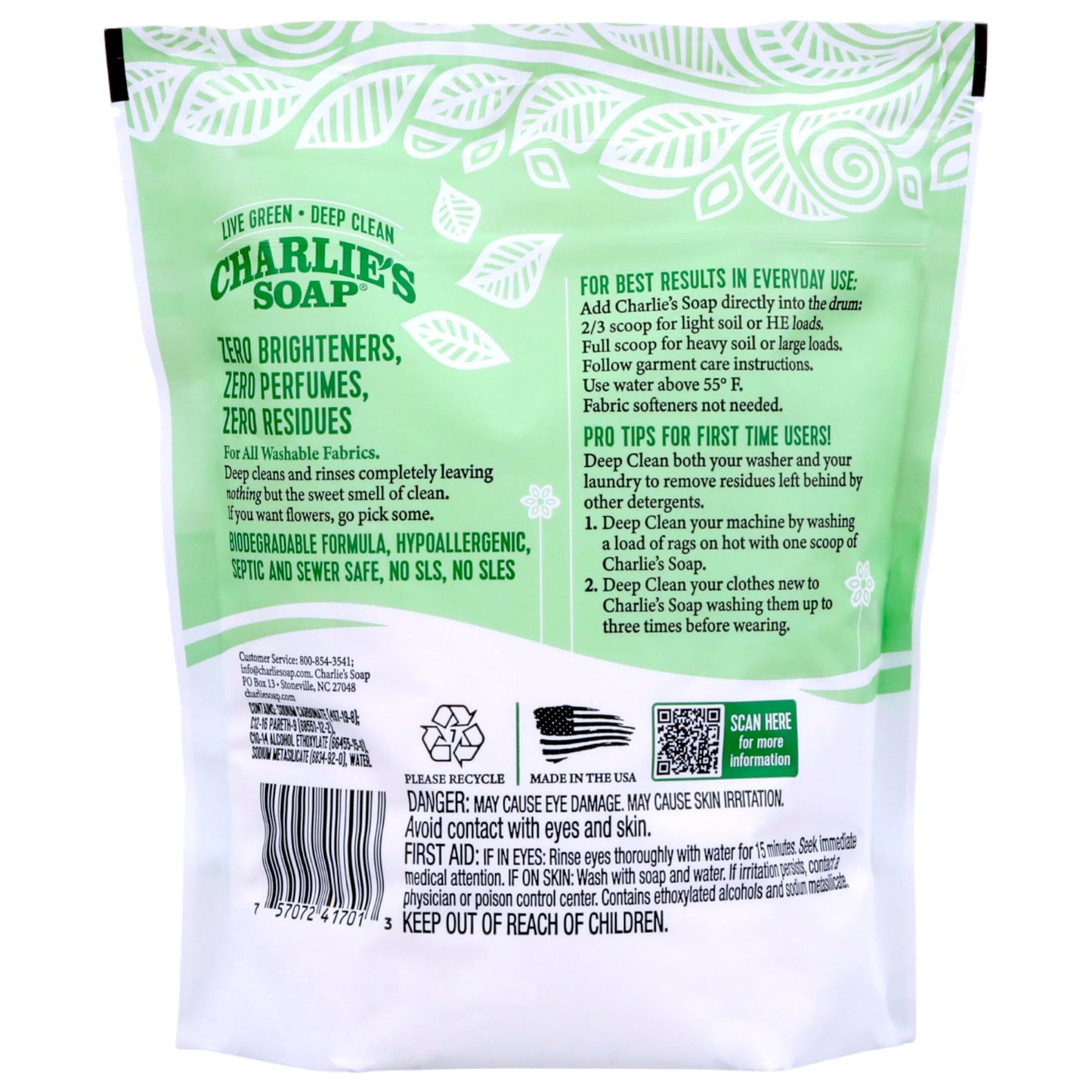 Charlie’s Soap Fragrance-Free Hypoallergenic Deep Cleaning Laundry Powder