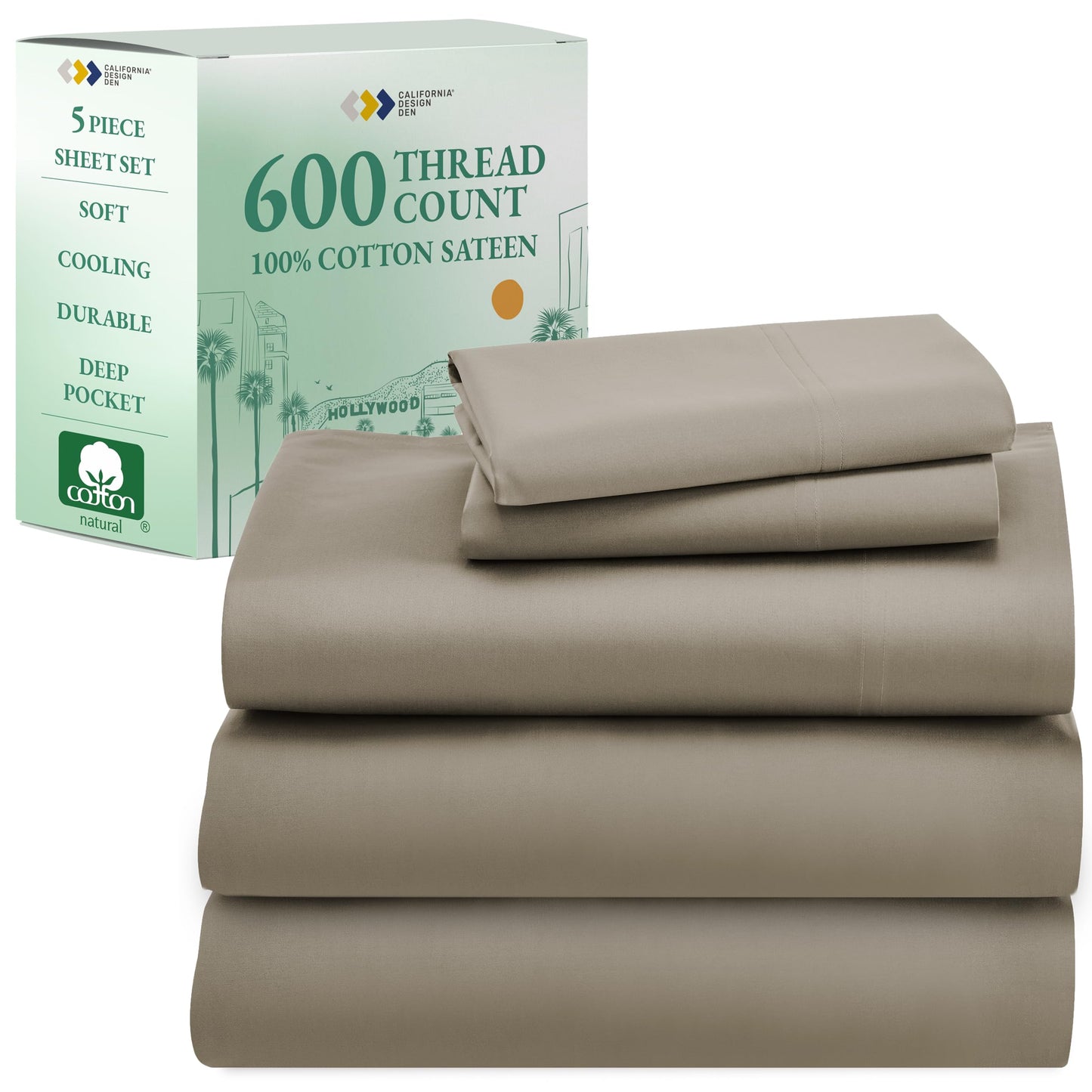 California Design Den 600‑Thread Cotton Sheets | TRUE Shift 4‑Pc Cal King Set