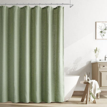 Naturoom Weighted Natural Flax Linen Shower Curtain Set