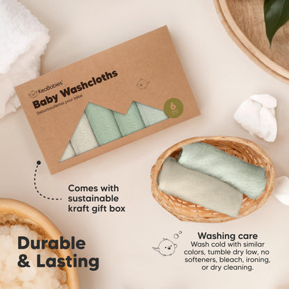 KeaBabies Bamboo Washcloths: 500GSM Ultra-Soft 6-Pack