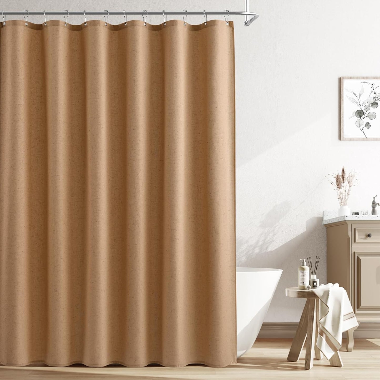 Naturoom Weighted Natural Flax Linen Shower Curtain Set