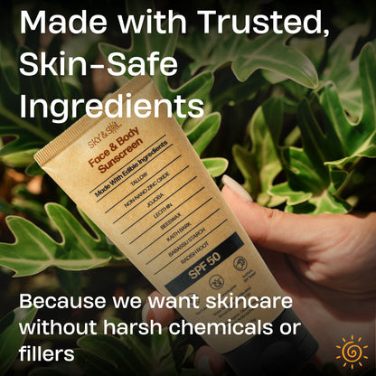 Sky and Sol Natural Mineral Sunscreen SPF 30 3 oz: Natural Tallow & Zinc Oxide, Reef Safe, Water Resistant, Fragrance-Free, Non-Greasy Formula for Face and Body