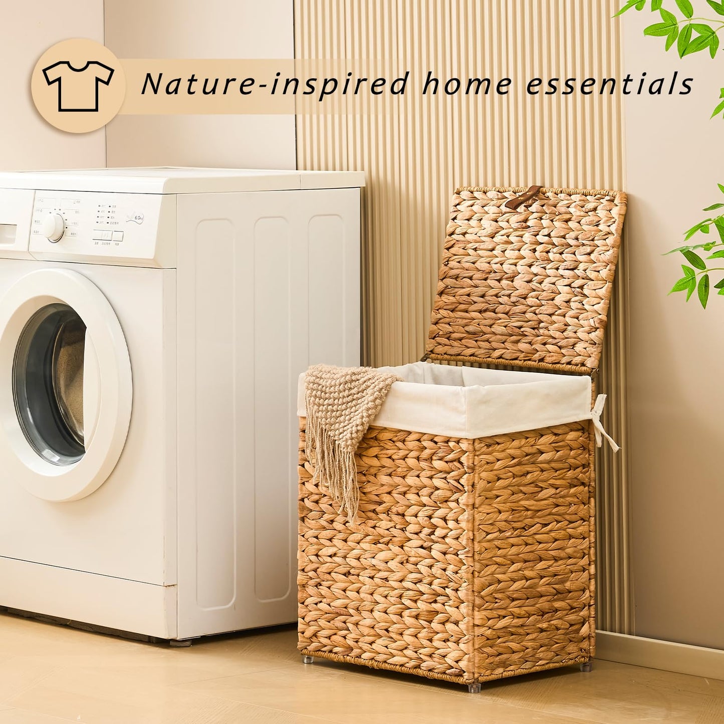 LGENHOOM Handwoven Natural Water Hyacinth Hamper with Lid