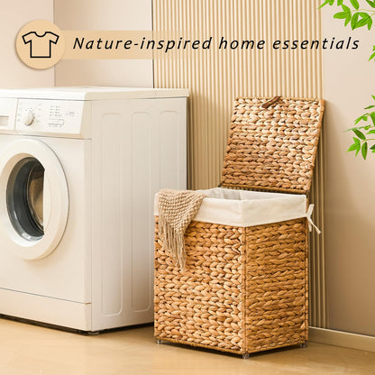 LGENHOOM Handwoven Natural Water Hyacinth Hamper with Lid