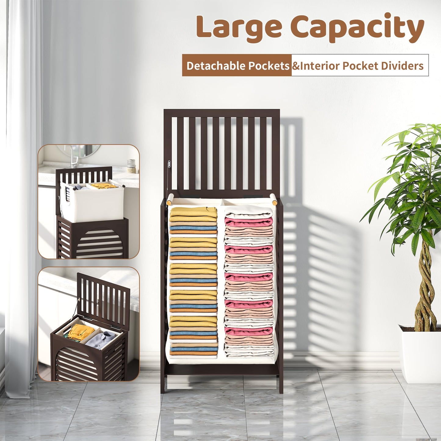 FILWH 85L Sustainable Bamboo Laundry Hamper with Flip Lid