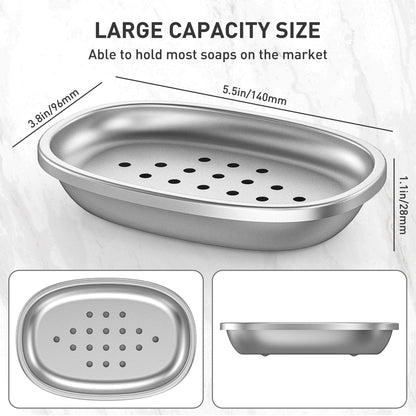 Stainless Steel Soap Dish with Drain Tray | TRUE Shift 304‑Grade Soap Saver