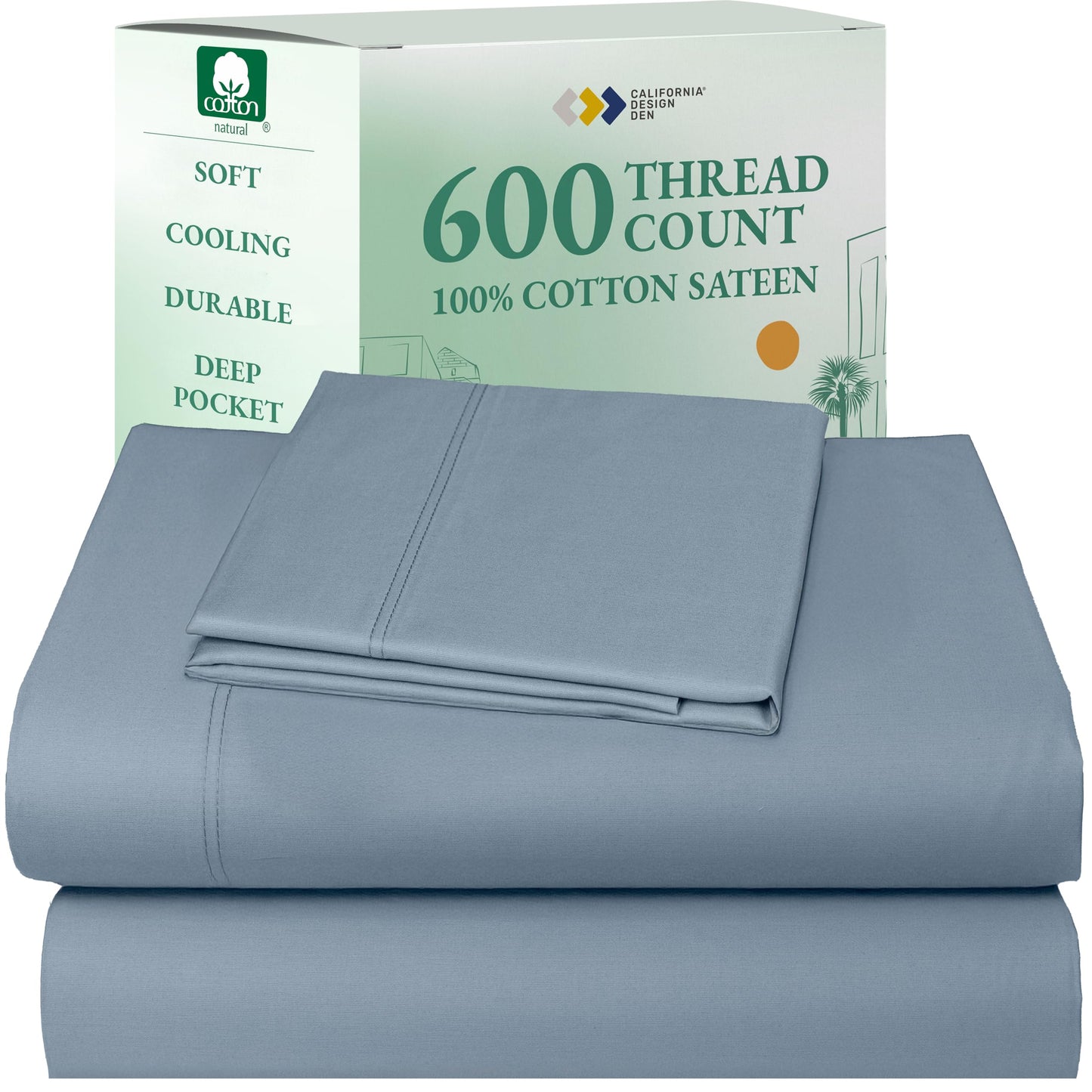 California Design Den 100% Cotton Sateen Sheets: 600 TC Luxury Set