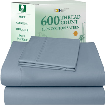 California Design Den 100% Cotton Sateen Sheets: 600 TC Luxury Set