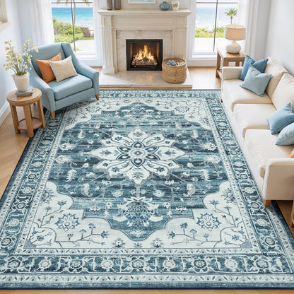 Vibrug Coastal Medallion OEKO-TEX Certified Washable Area Rug