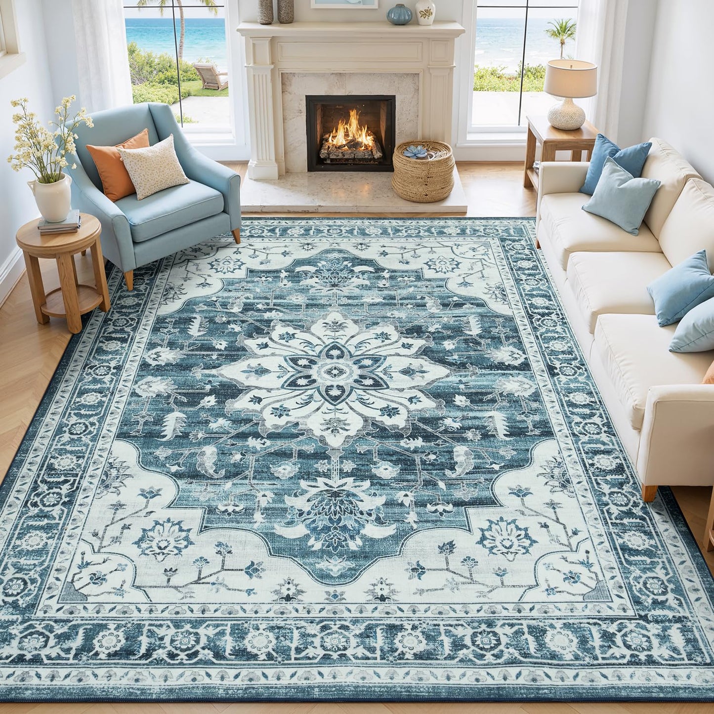 Vibrug Coastal Medallion OEKO-TEX Certified Washable Area Rug