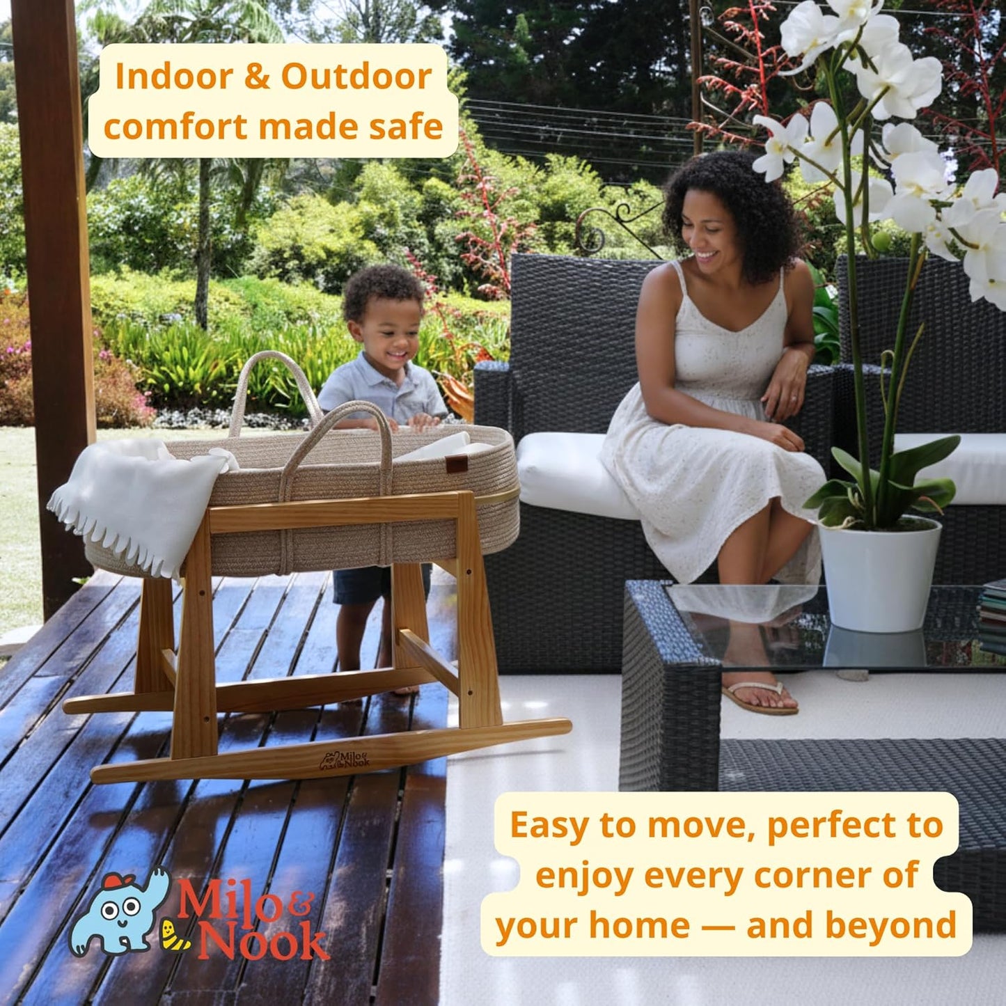 Milo & Nook Baby Moses Basket Stand: Solid Pine Wood Structure