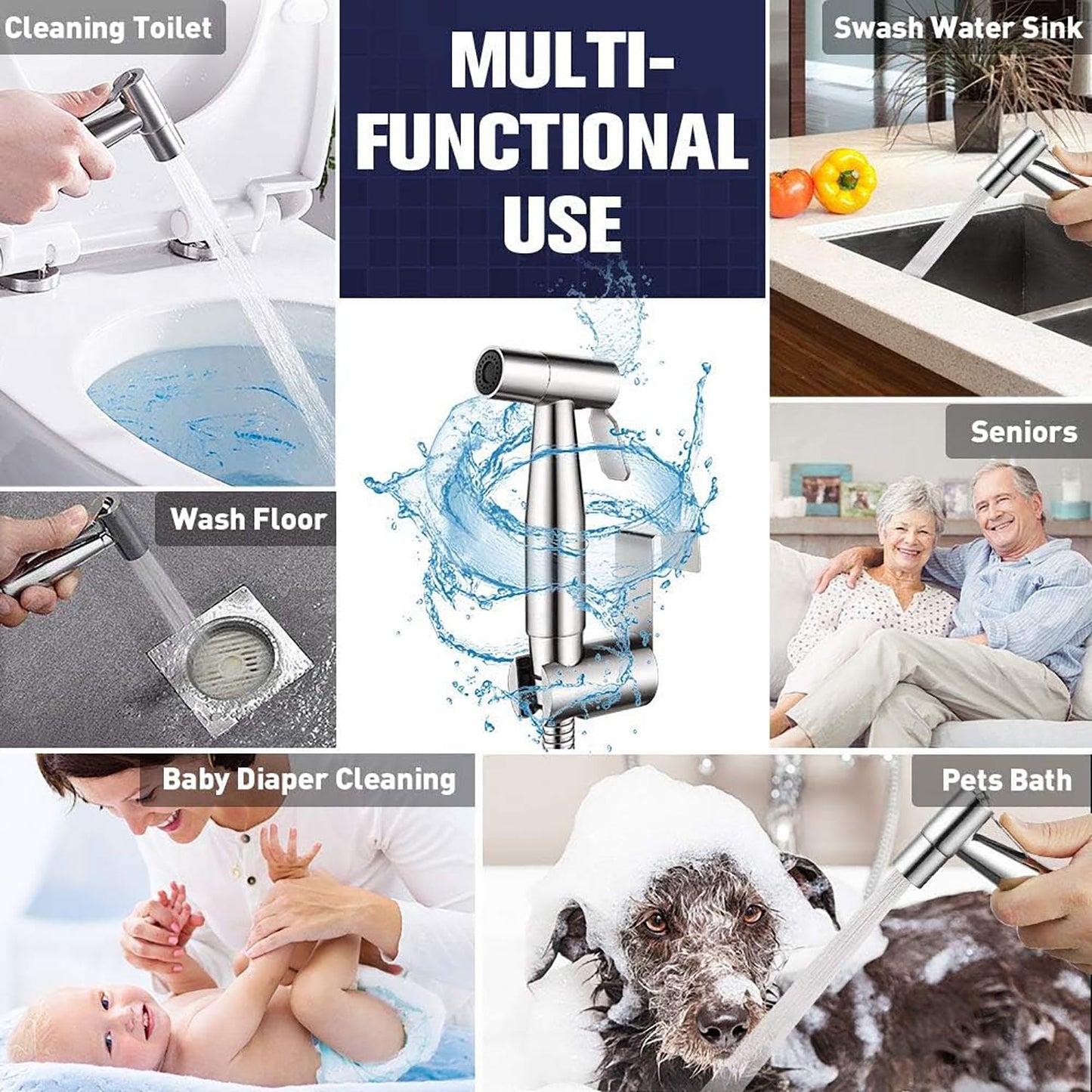 Pugrwei 304 Stainless Steel Handheld Cloth Diaper & Bidet Sprayer Set