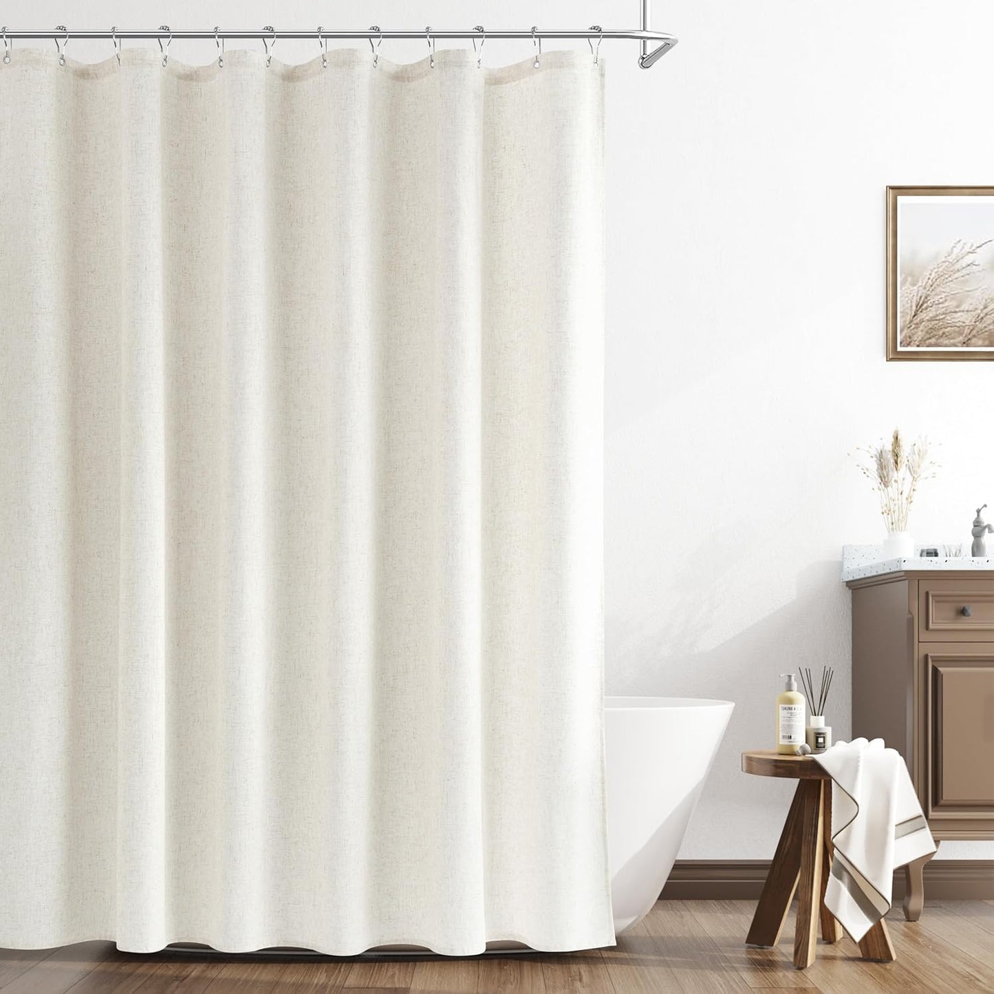 Naturoom Weighted Natural Flax Linen Shower Curtain Set