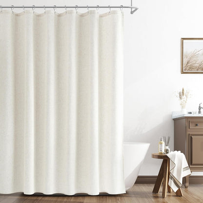 Naturoom Weighted Natural Flax Linen Shower Curtain Set