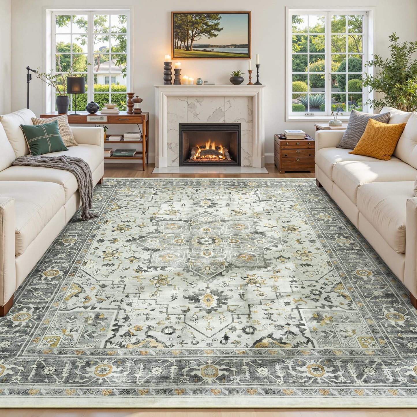 Vibrug Coastal Medallion OEKO-TEX Certified Washable Area Rug