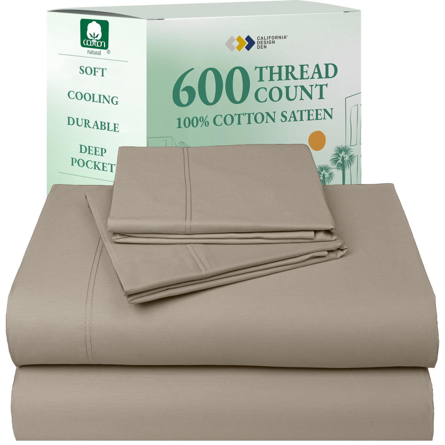 California Design Den 100% Cotton Sateen Sheets: 600 TC Luxury Set