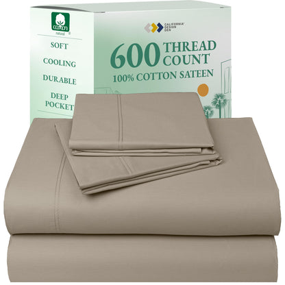 California Design Den 100% Cotton Sateen Sheets: 600 TC Luxury Set