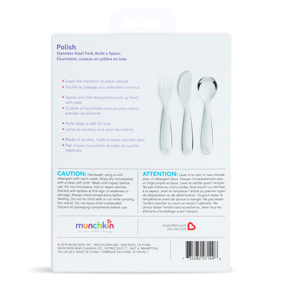 Munchkin Polish Toddler Utensils: Stainless Steel Fork, Knife, and Spoon