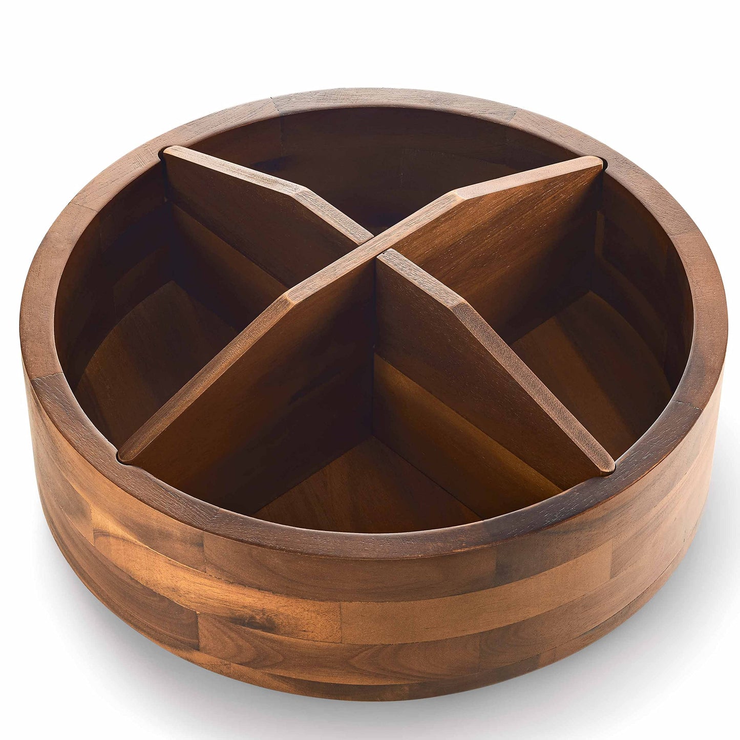 12" Acacia Wood Lazy Susan Organizer with 4 Dividers