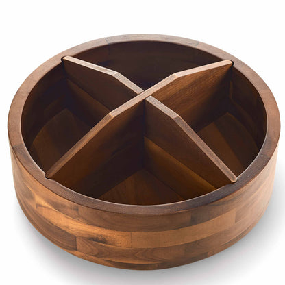 12" Acacia Wood Lazy Susan Organizer with 4 Dividers