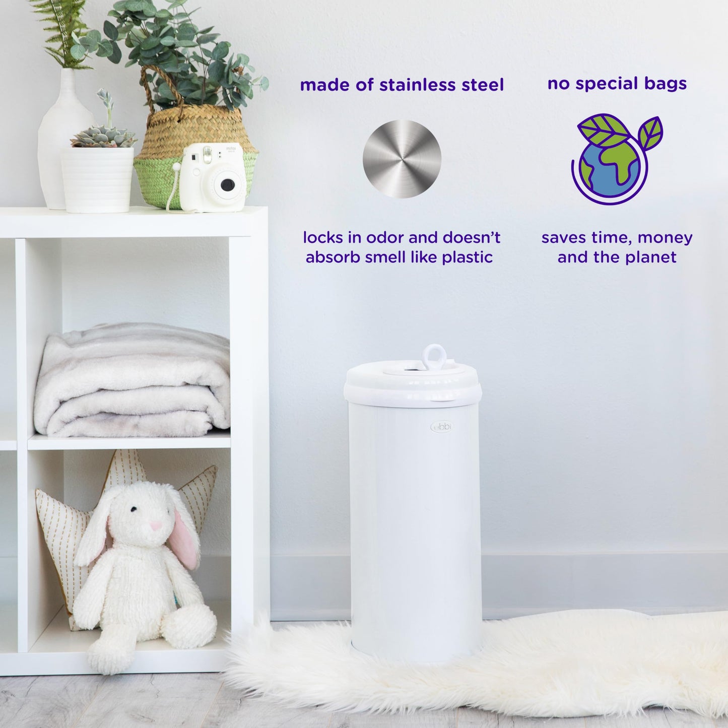 Ubbi Steel Diaper Pail: Powder-Coated Odor-Locking Bin