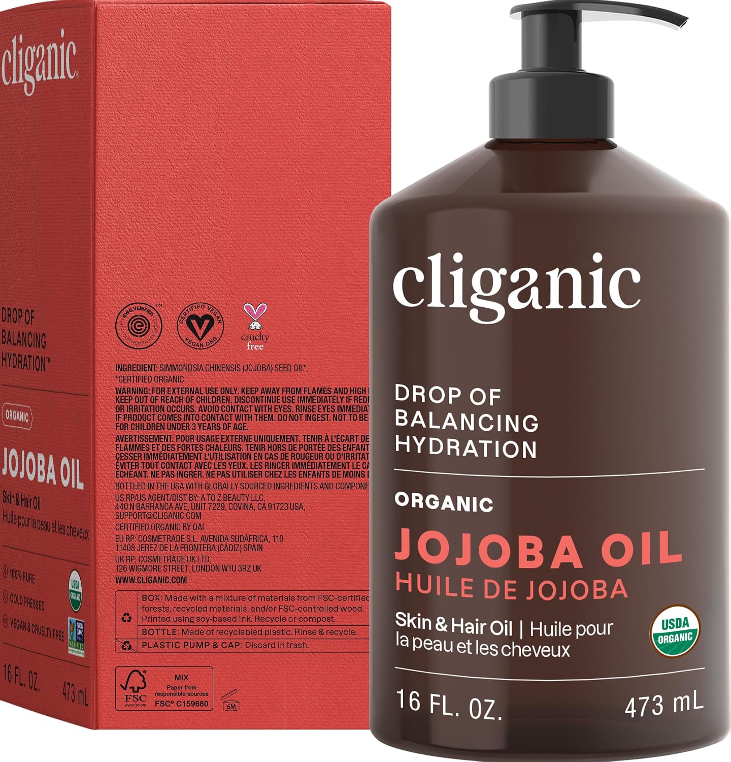 USDA Certified Organic Jojoba Oil, 100% Pure Single-Ingredient – Cliganic