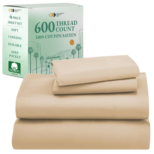California Design Den 600‑Thread Cotton Sheets | TRUE Shift 4‑Pc Cal King Set
