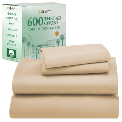 California Design Den 600‑Thread Cotton Sheets | TRUE Shift 4‑Pc Cal King Set