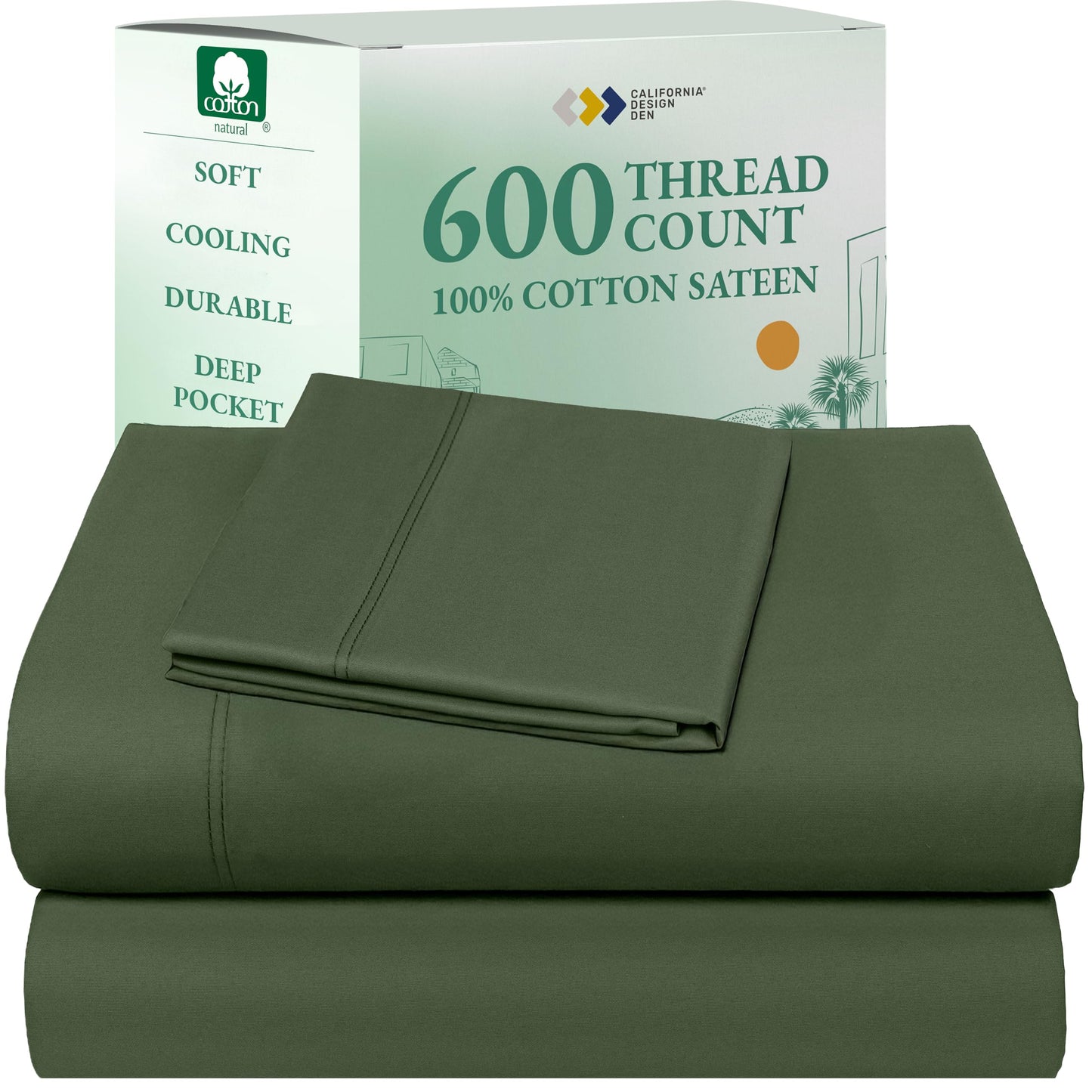 California Design Den 100% Cotton Sateen Sheets: 600 TC Luxury Set