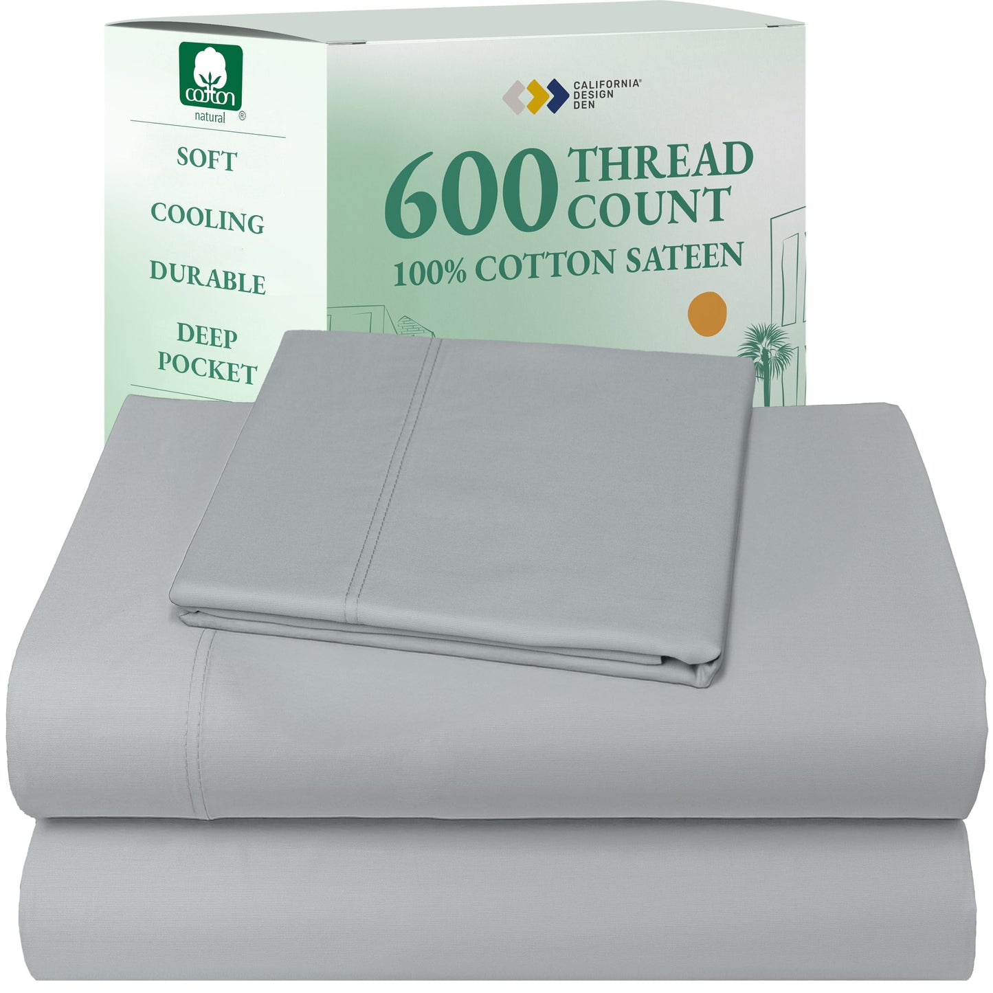 California Design Den 100% Cotton Sateen Sheets: 600 TC Luxury Set