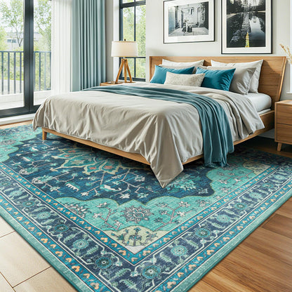 Vibrug Coastal Medallion OEKO-TEX Certified Washable Area Rug