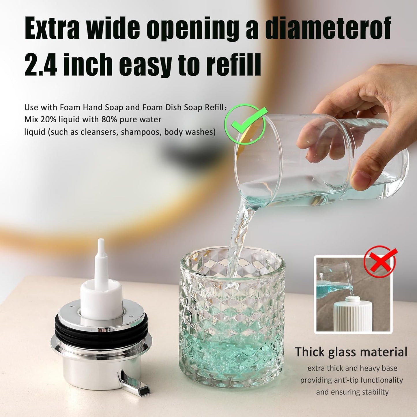 Malachi Diamond-Patterned Glass Foaming Soap Dispenser