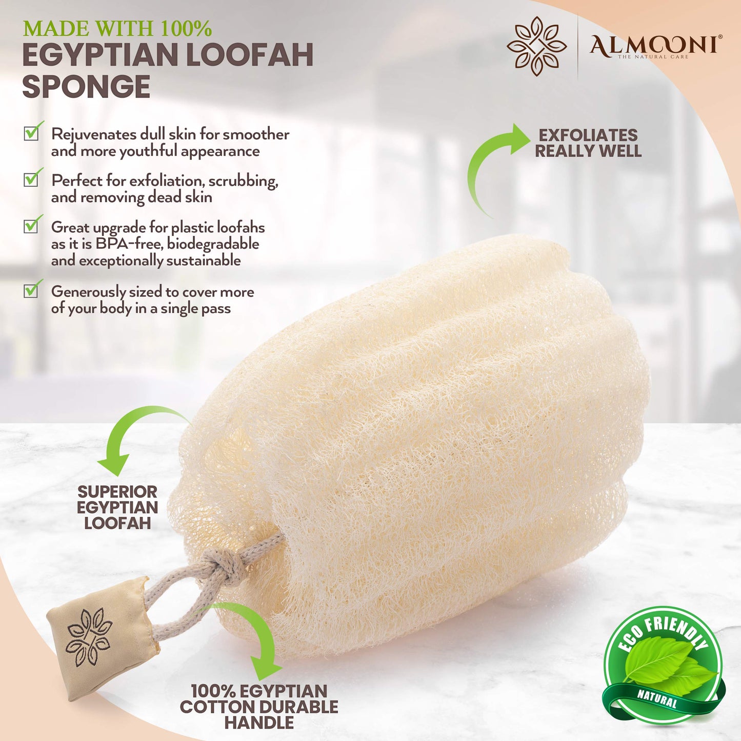 Almooni Natural Egyptian Loofah Exfoliating Body Scrubber (3-Pack)