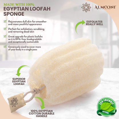 Almooni Natural Egyptian Loofah Exfoliating Body Scrubber (3-Pack)