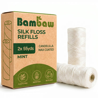 Vegan Plant-Based Dental Floss Tape, Refillable Steel Dispenser – Bambaw