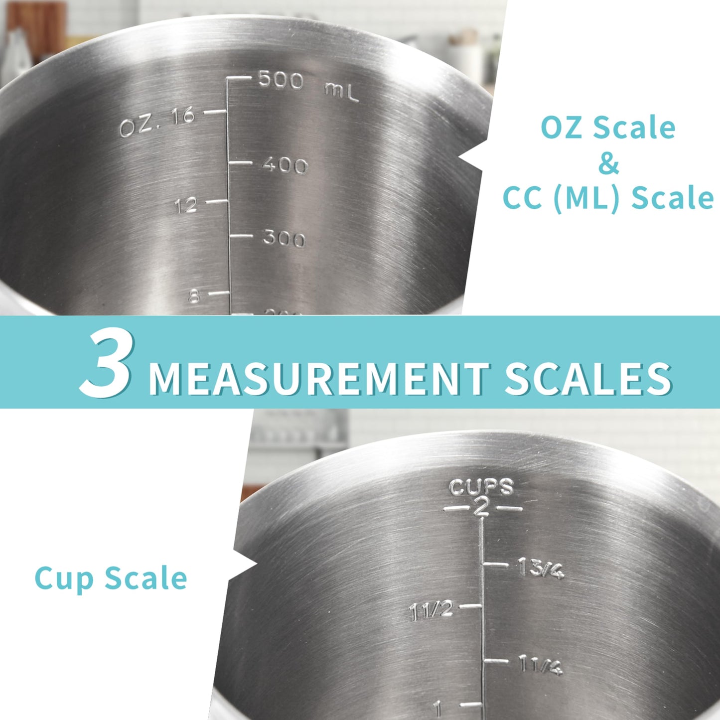Newness Stainless Steel Measuring Cup with Triple Measurement Scales