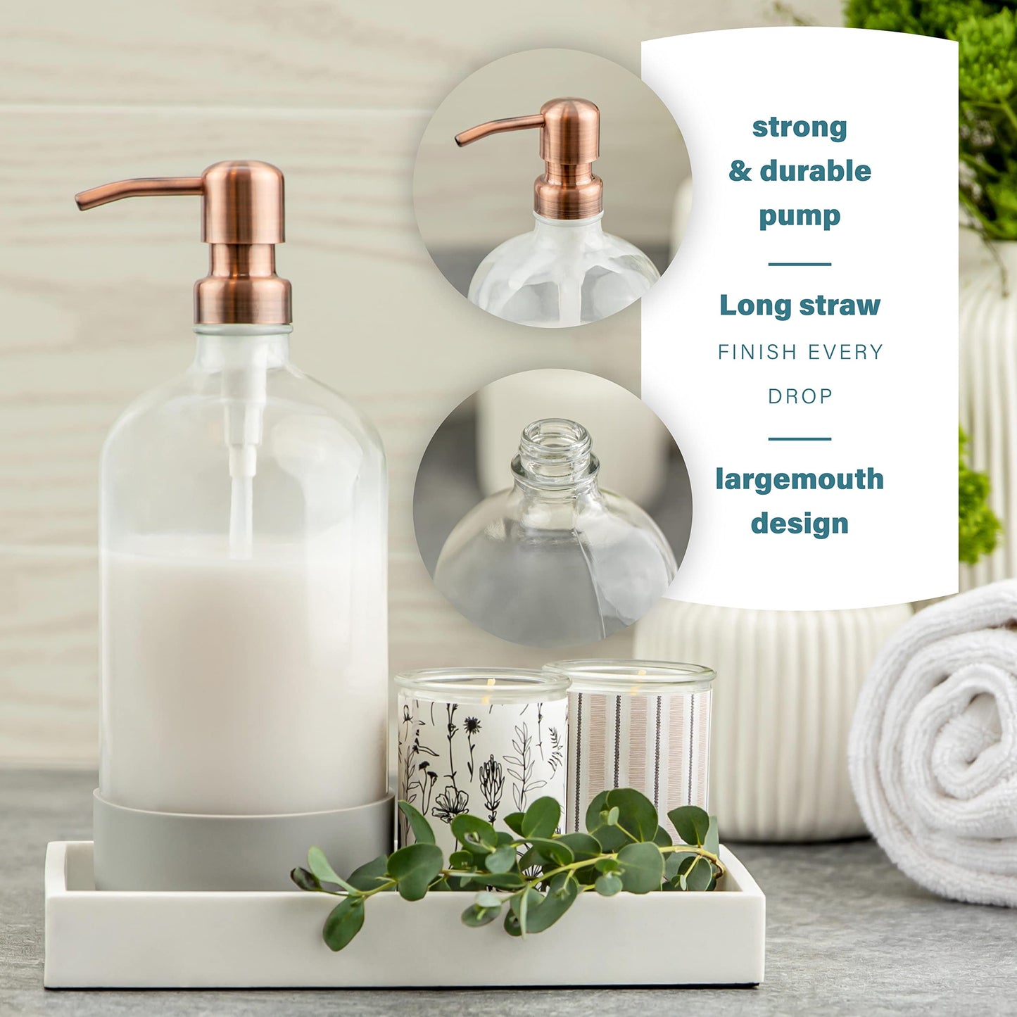 Kitchentoolz 32 oz Glass Pump Bottle with Stainless Steel Pump