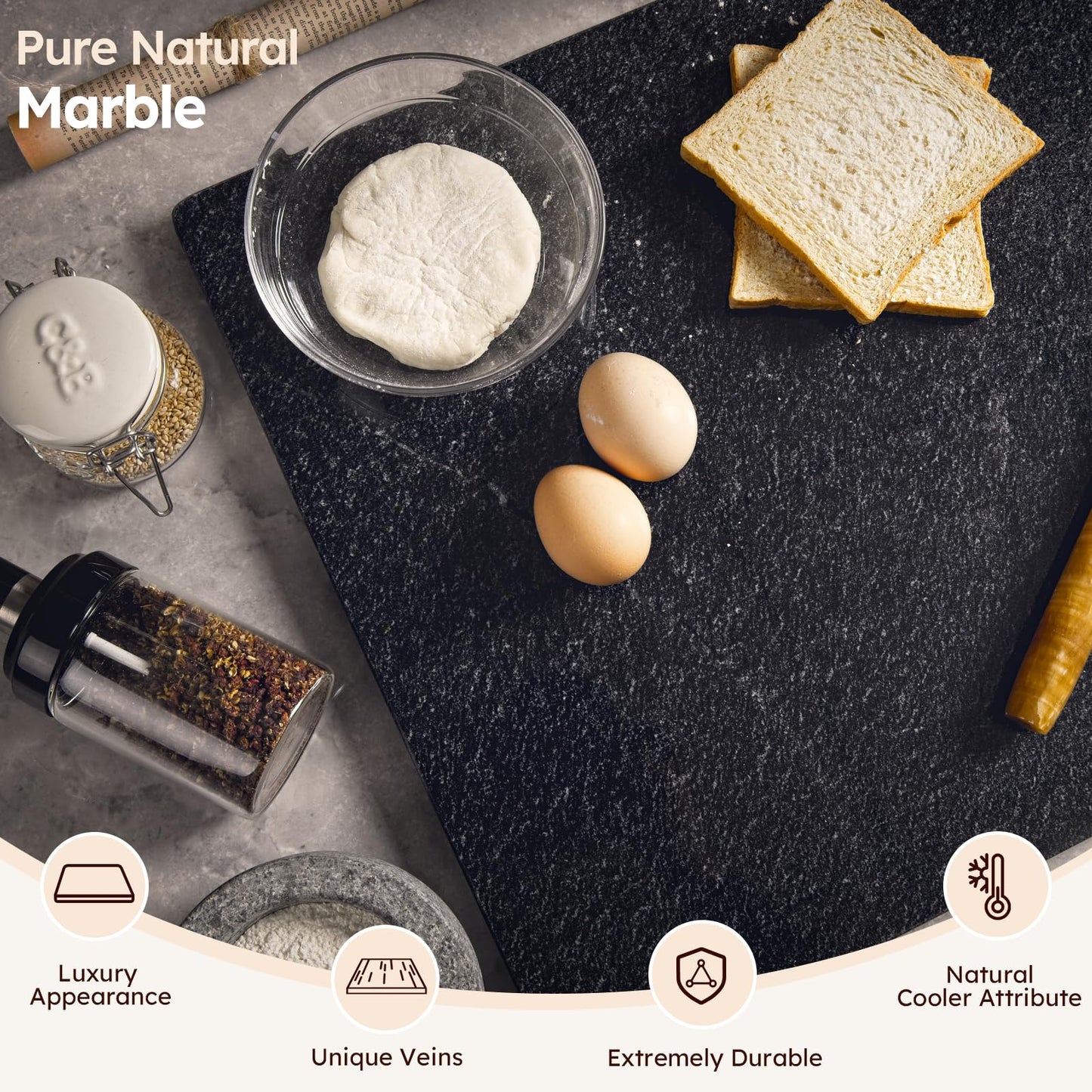 Diflart Natural Granite Cutting Board: Large 16" x 20" Polished Stone Slab.