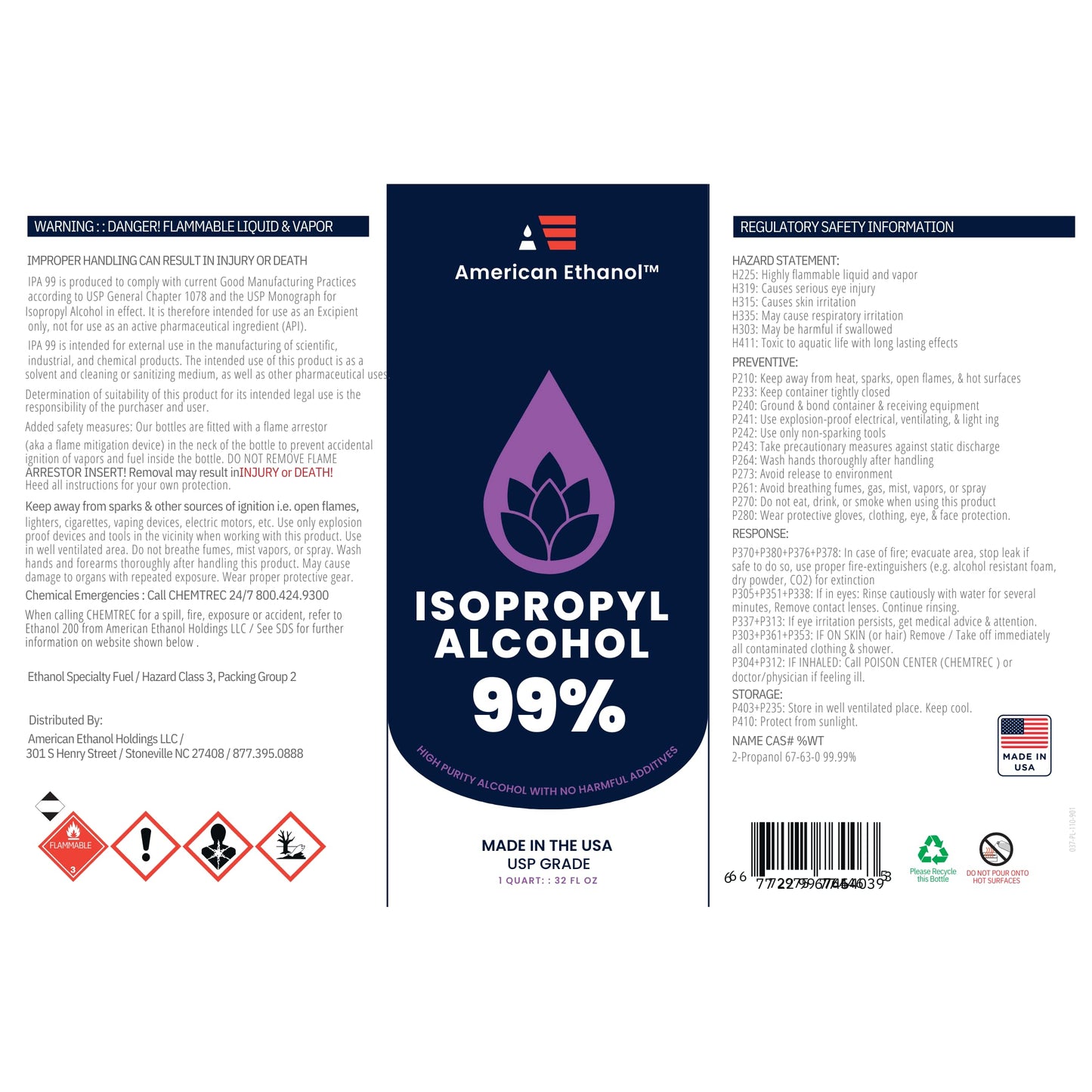 American Ethanol 99% Pure Isopropyl Alcohol: High-Purity Rubbing Alcohol